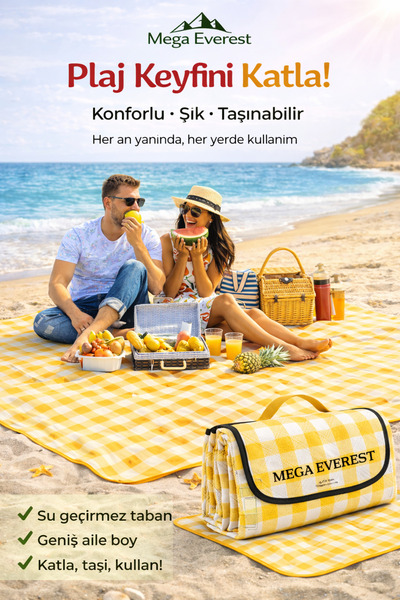 Mega Everest Katlanabilir Plaj Kamp Piknik Bahçe Balkon Teras Hasır Halı Mat ...