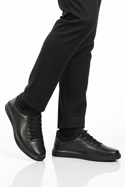 AYAKMOD Black Genuine Leather Orthopedic Men's Casual Shoes 422 m