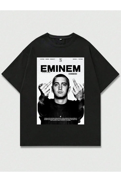 MAGORS تي شيرت إيمينيم مطبوع للجنسين بقصة كبيرة الحجم مصنوع من القطن بنسبة 10...