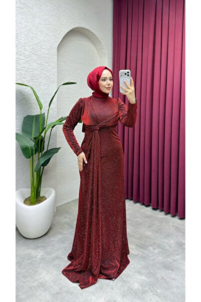 Kalemen Moda Rüya Serpme Taşlı Elbise 8084 Bordo