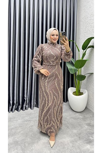 Kalemen Moda Nora Taşlı Kalem Abiye 8014 Pudra Vizon