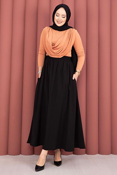 EBRUTESETTÜR تنورة تينسل بجيب مطاطي عند الخصر باللون الأسود