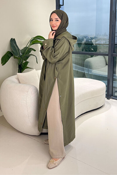 Ovn. Yujin Yan Çıtçıt Detaylı Kapüşonlu Trençkot - Haki