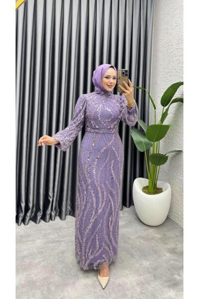 Kalemen Moda Nora Taşlı Kalem Abiye 8014 Lila