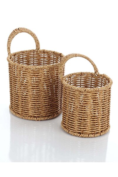 MİEN Brown Unisex 2-Piece Rattan Basket with Handles Model Code: Mien-1531Brown