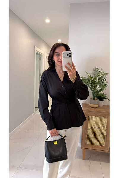 BİRCANÇİL Hubbis Black Premium Waist Detailed Poplin Shirt