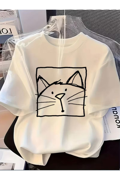 LİNA06 Women'S Round Neck Black Cat Face - a Cute Outfit for Cat Lovers, Feat...