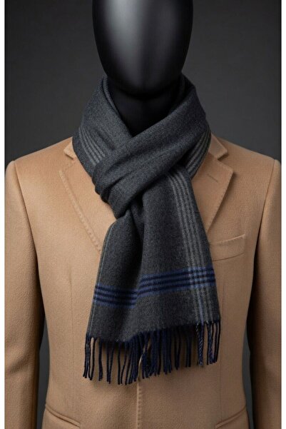 Suffa Men's Worsted Wool Scarf – Classic Striped Design – Smoked