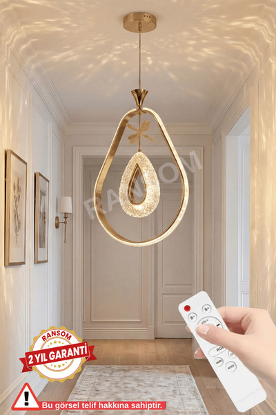 RANSOM İthal Seri 3 Renk Kumandalı Damla Led Avize Toplu Kelebekli Gold Kasa ...