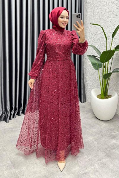 Kalemen Moda Maral Pullu Abiye 6653 Bordo
