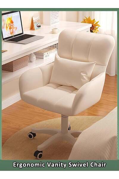 Generic كرسي مكتب منزلي مع دوران 360 درجة °   كرسي مكياج دوار بعجلات ووسادة