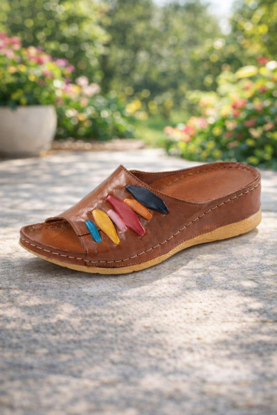 İNZE AYAKKABI Genuine Leather Slippers Model Name: Elia