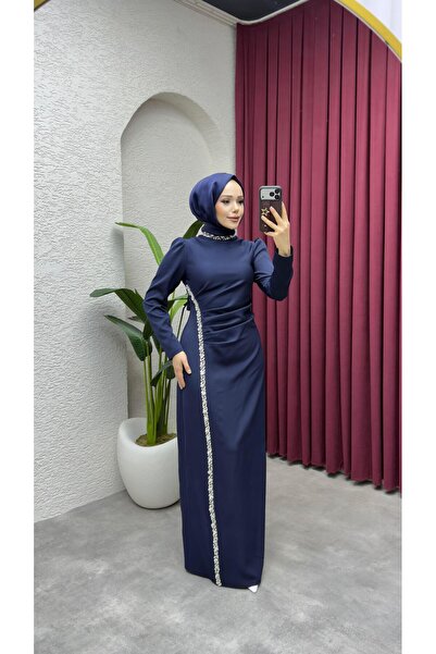 Kalemen Moda Fulya Drape Tasarım Abiye 8047 Lacivert