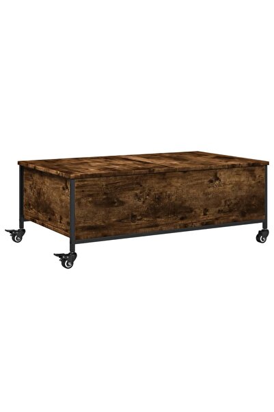 vidaxl Măsuță cafea cu roți stejar fumuriu 91x55x34 cm lemn prelucrat