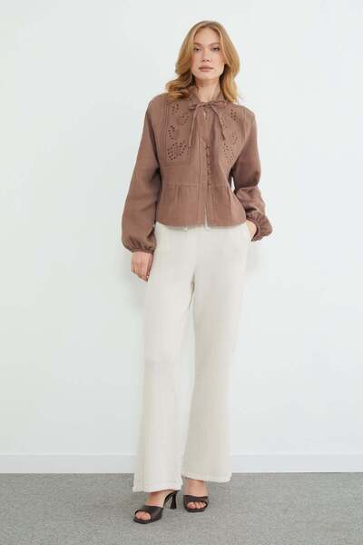 Fulla Moda Pantaloni din țesătură de muselină cu șireturi în talie și buzunare