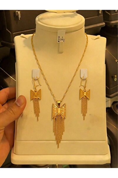 SAMGE Elegant Gold-Tone Bow Tassel Jewelry Set – Filigree Fringe Necklace & E...