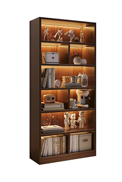 BASE 6-Shelf Open Bookcase with Wooden Frame 180x60x24 cm Black Oak