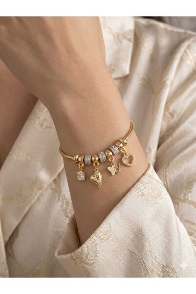 FOR YOU TAKI by Ezgi Kadın Zirkon Taşlı Kalp ve Kelebek Figürlü Yılan Zincir ...