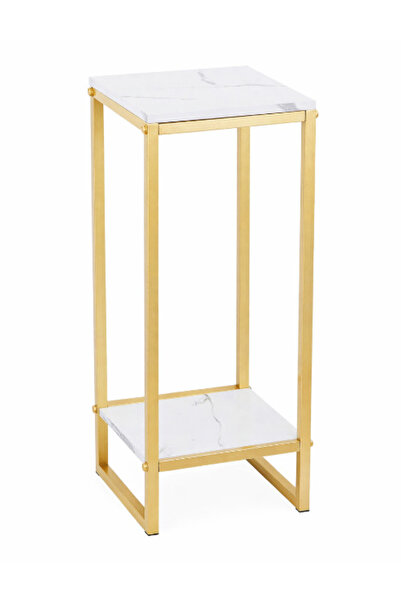 BASE Decorative flower stand with 2 levels, gold metal frame and marble-finis...