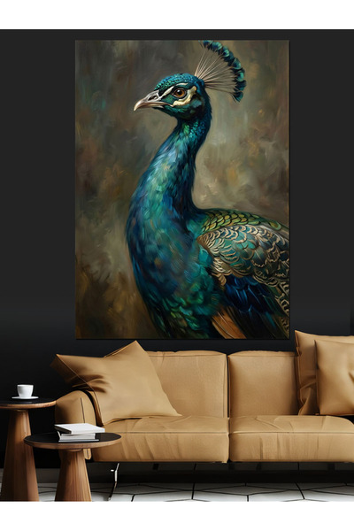 TabloPro Yakın Çekim Asil Tavus Kuşu Yağlı Boya Dokulu Kanvas Tablo Canvas Ta...