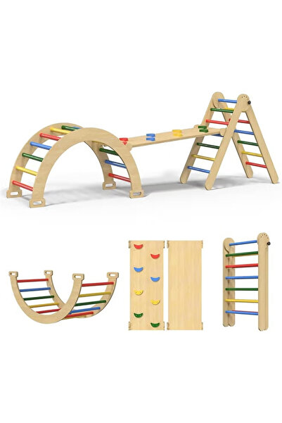 Beauenty ألعاب تسلق للأطفال، ملعب داخلي، مجموعة مثلث بيكلر قوس قزح 5 في 1