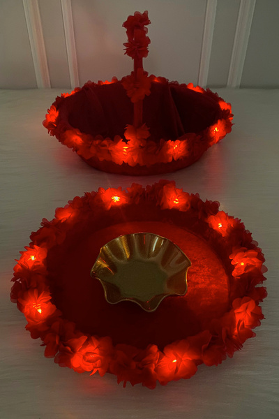 ZEYMERADE Red Led Lighted Bridal Henna Night Tray and Basket, Wedding, Circum...