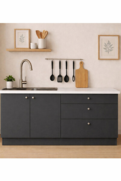 Tdesigno Barkın Alt Modül-Çok Amaçlı Dolap -160 cm -2 Kapaklı-3 Çekmeceli-Lam...