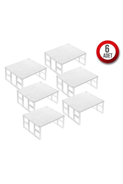 ORGANİZERS 6 Adet Dolap İçi Düzenleyici Raf Tabak Bardak Rafı Metal Raf Düzen...