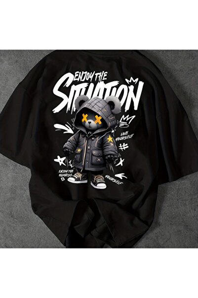 LAND MODA Απολαύστε την κατάσταση – Μπλουζάκι Unisex με στάμπα Oversize – Σχέ...