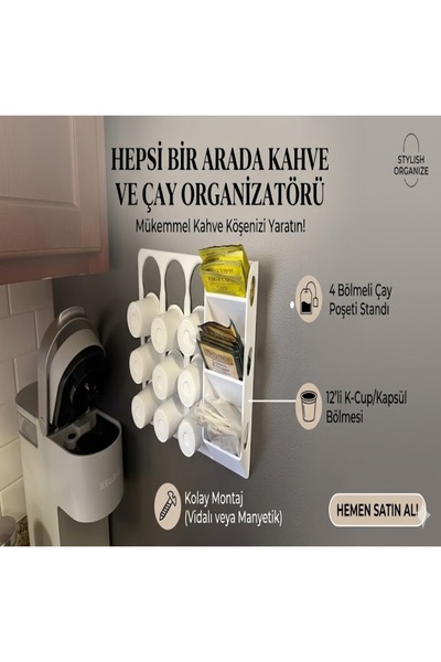 Plasfire Modern Duvara Monte 2'si 1 Arada Kahve ve Çay Köşesi Düzenleyici