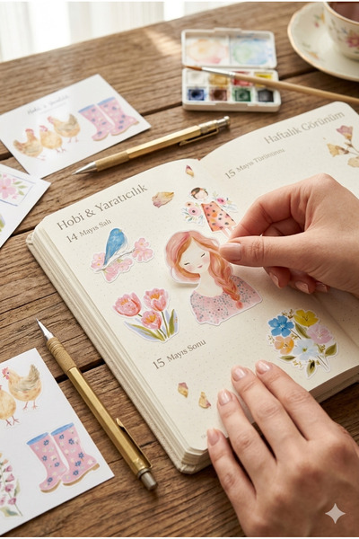 Sim Tasarım Set de 4 autocolante roz de primăvară - Etichetă decorativă - Jurnal Bullet - 34 de autocolante
