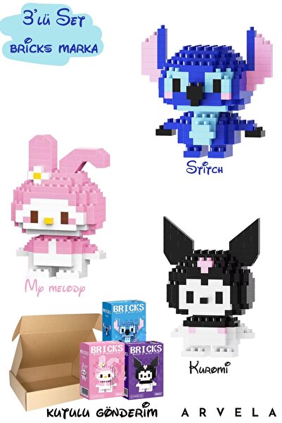 Arvela Oyuncak Figür Seti 3'lü Stitch & Kuromi & My Melody - Koleksiyonluk