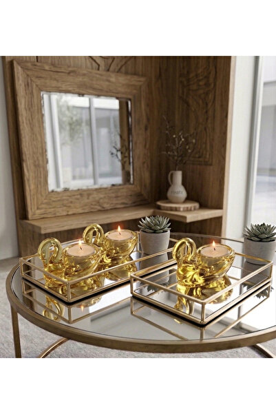 LUCES DESİGN 1 Adet Akrilik Tealight Kuğu Figürlü Mumluk,Estetik Masa Üstü Mu...