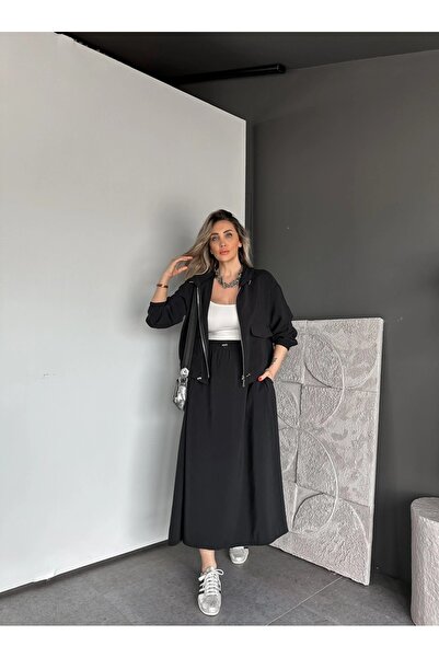 QİMYA BUTİK QİMENE Γυναικείο Σετ με Φερμουάρ και Κουκούλα, Ελαστική Μέση με Κ...