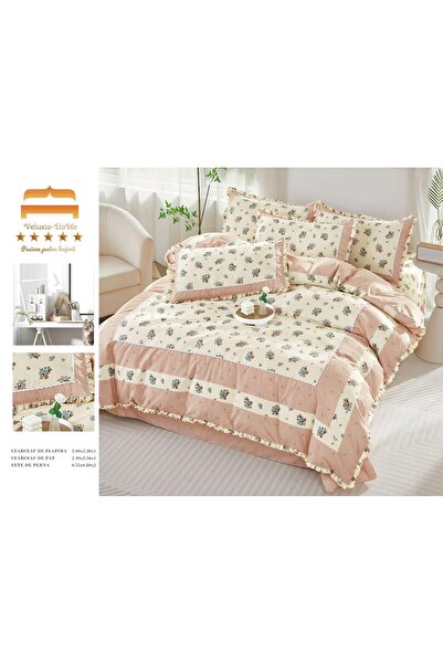 Veluxio Home Finet 4-piece bed linen with ruffles, elegant pattern