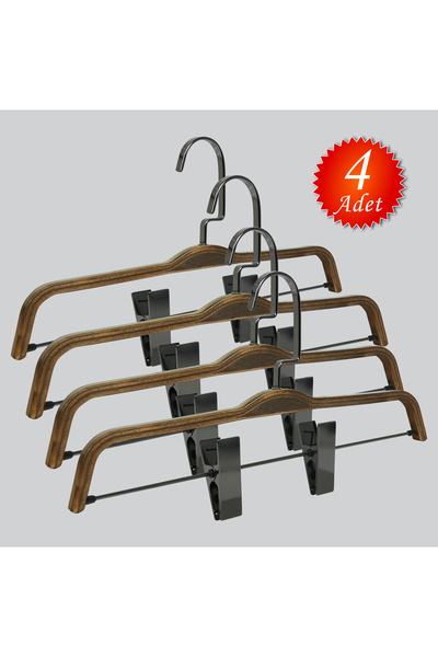 NYN Wooden Hangers with Hooks (Black Nickel Hooks) for Pants, 4 Pieces