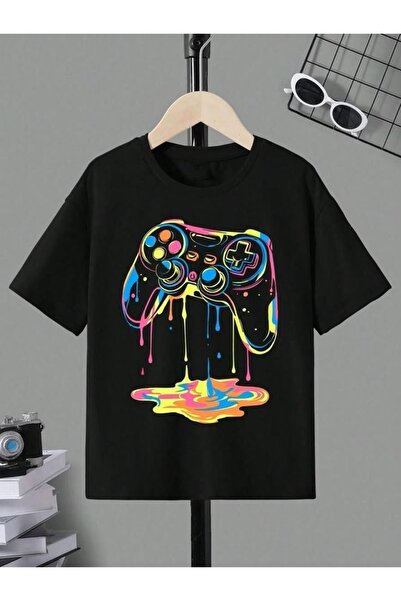 LOTS MODA Μπλουζάκι Unisex με στάμπα Neon Gamepad – Gamer Streetwear 100% Βαμ...