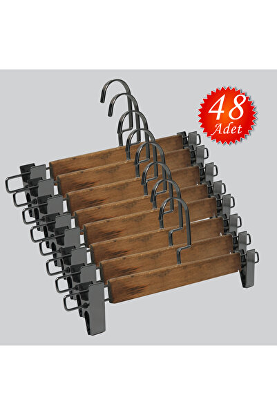 NYN شماعات خشبية (خطاف نيكل أسود) لتعليق السراويل والتنانير 48 قطعة