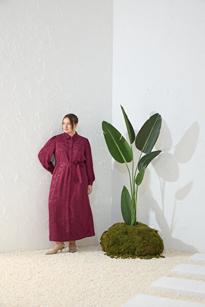 Aker Mürdüm Jakar Desenli Klasik Elbise