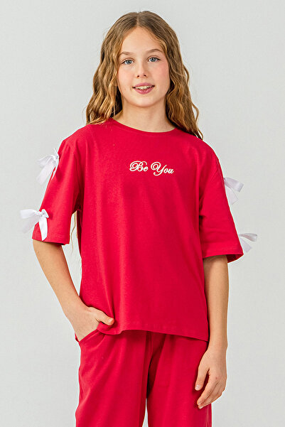 kinderos Short Sleeve Ribbon Trousers Girls' Two-Piece Set - 26Y 26202