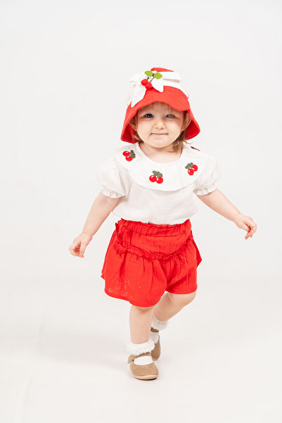 JNF kids Baby Girl Summer Outfit with Cherry Detail, Red and White Muslin Set...