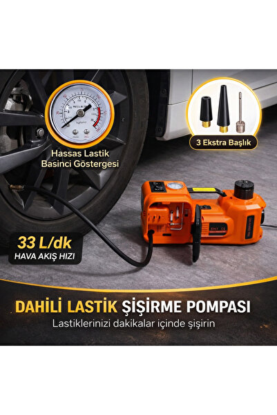 Merwish 5 Ton 4in1 Elektrikli Kriko Seti Havalı Pompa Somun Sıkma 12V Araç Krikosu