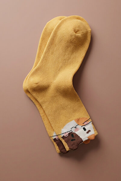 Katia&Bony Χαριτωμένες κίτρινες παιδικές κάλτσες με σχέδια ζώων
