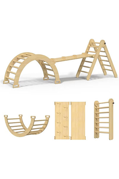 Beauenty ألعاب تسلق للأطفال، ملعب داخلي، مجموعة مثلث بيكلر خشبية 5 في 1، 3 قط...