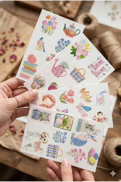 Sim Tasarım Комплект от 4 броя розови пролетни стикери - Декоративни стикери ...