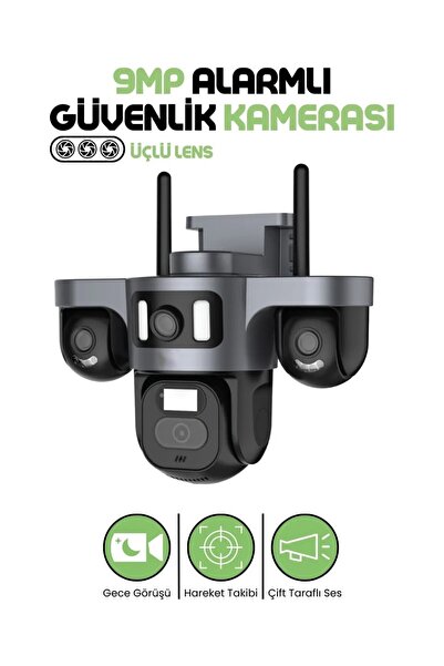 EN SİGA WiFi 9MP PTZ Çoklu Lens Gece Görüşlü Alarm IP66 360° Güvenlik Kameras...
