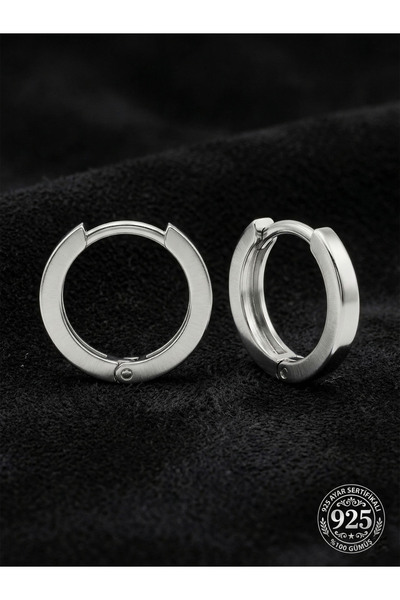 Roza Silver 925 Ayar Gümüş Rodyum Kaplama Yuvarlak Unisex Halka Küpe - Çift (2x14mm)