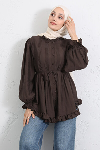 Salih Çelebi Collared Ribbed Shirt Y0109 - Brown