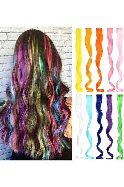 Arabest وصلات شعر ملونة قابلة للتركيب من 10 قطع، شعر صناعي مجعد ومموج بطول 20...