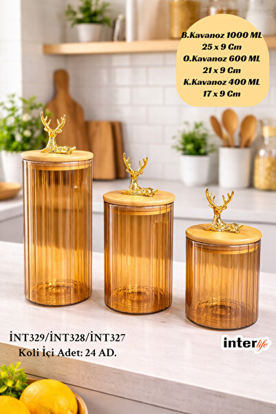 İnterlife Glass Jar Deer Head Jar Set Decorative Stylish Kitchen Storage Orga...